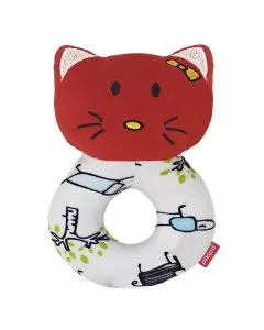 Trots Plush Kitty Face Rattle Soft Toy with Round Handle