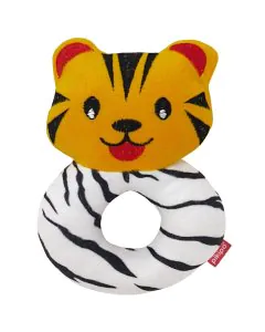 Trots Plush Tiger Face Rattle Soft Toy with Round Handle