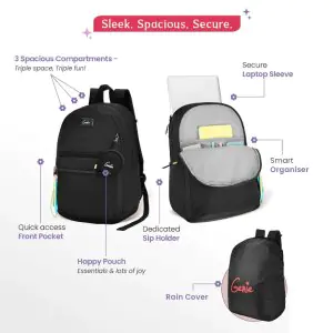 Genie Sleek 28L Black Laptop Backpack With Raincover